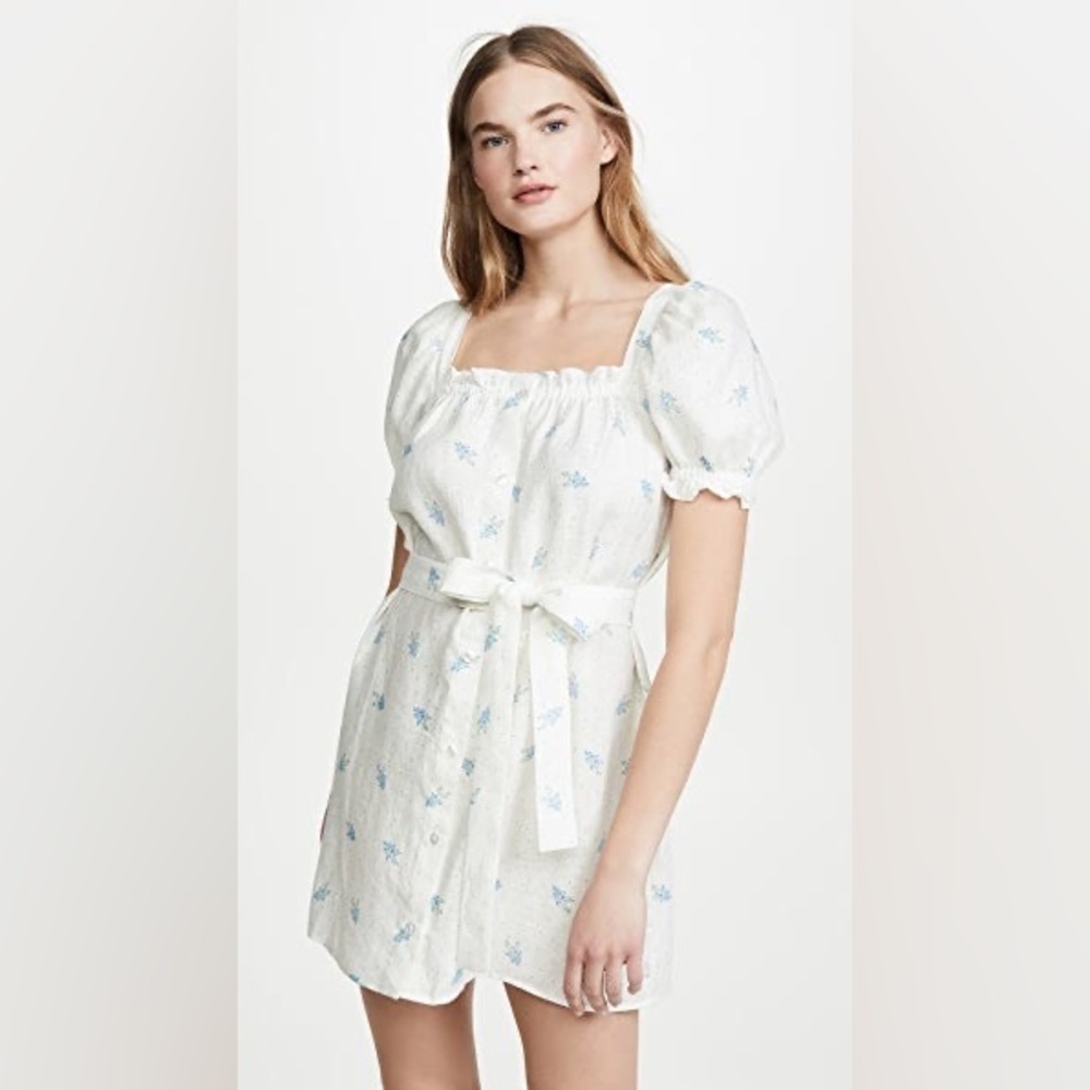 SLEEPER Brigitte belted printed linen mini dress XS